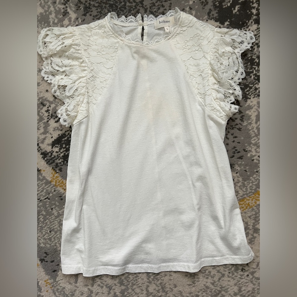 Bohme White Lace Sleeve Top